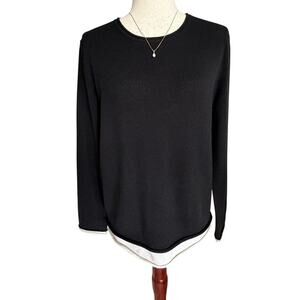 C by Bloomingdale's Cashmere Sweater Black Layered Hem Crewneck Size M